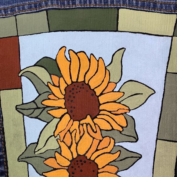 Sunflower Denim Jacket Hand Painted Country Girl Cottagecore Chic Autumn - Picture 8 of 13